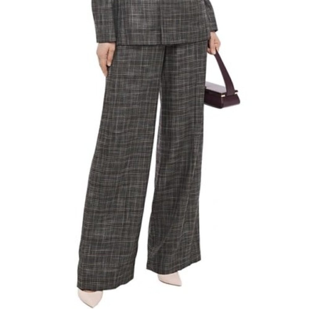 Roland Mouret Tayport Checked Bamboo Wide-leg Pants In Gray